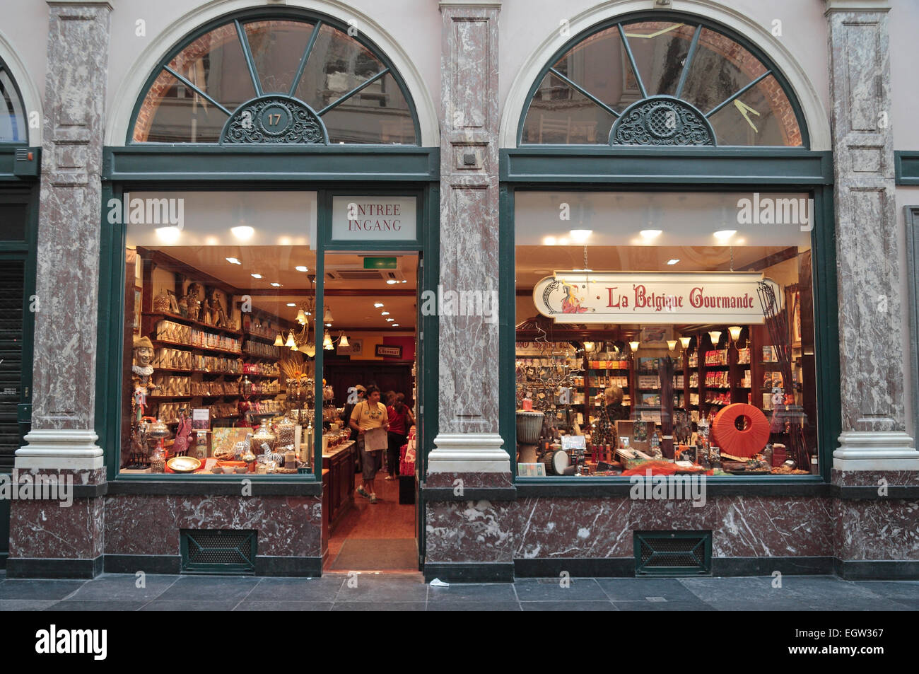 The 'La Belgique Gourmande' chocolate shop in Galerie de la Reine in Brussels, Belgium. Stock Photo