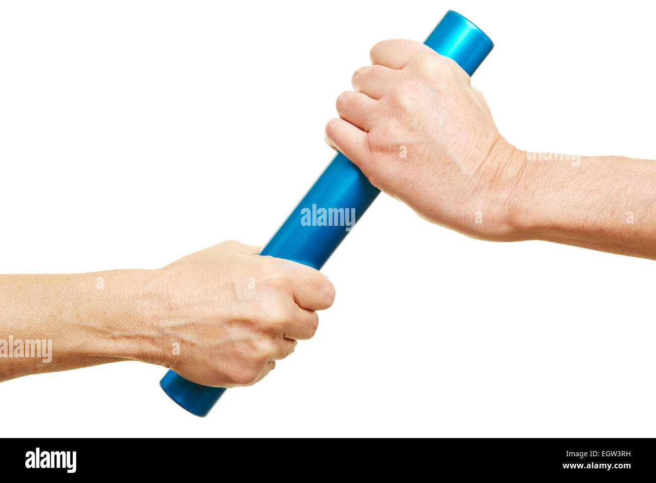 Teamwork concept with two hands and a relay baton Stock Photo