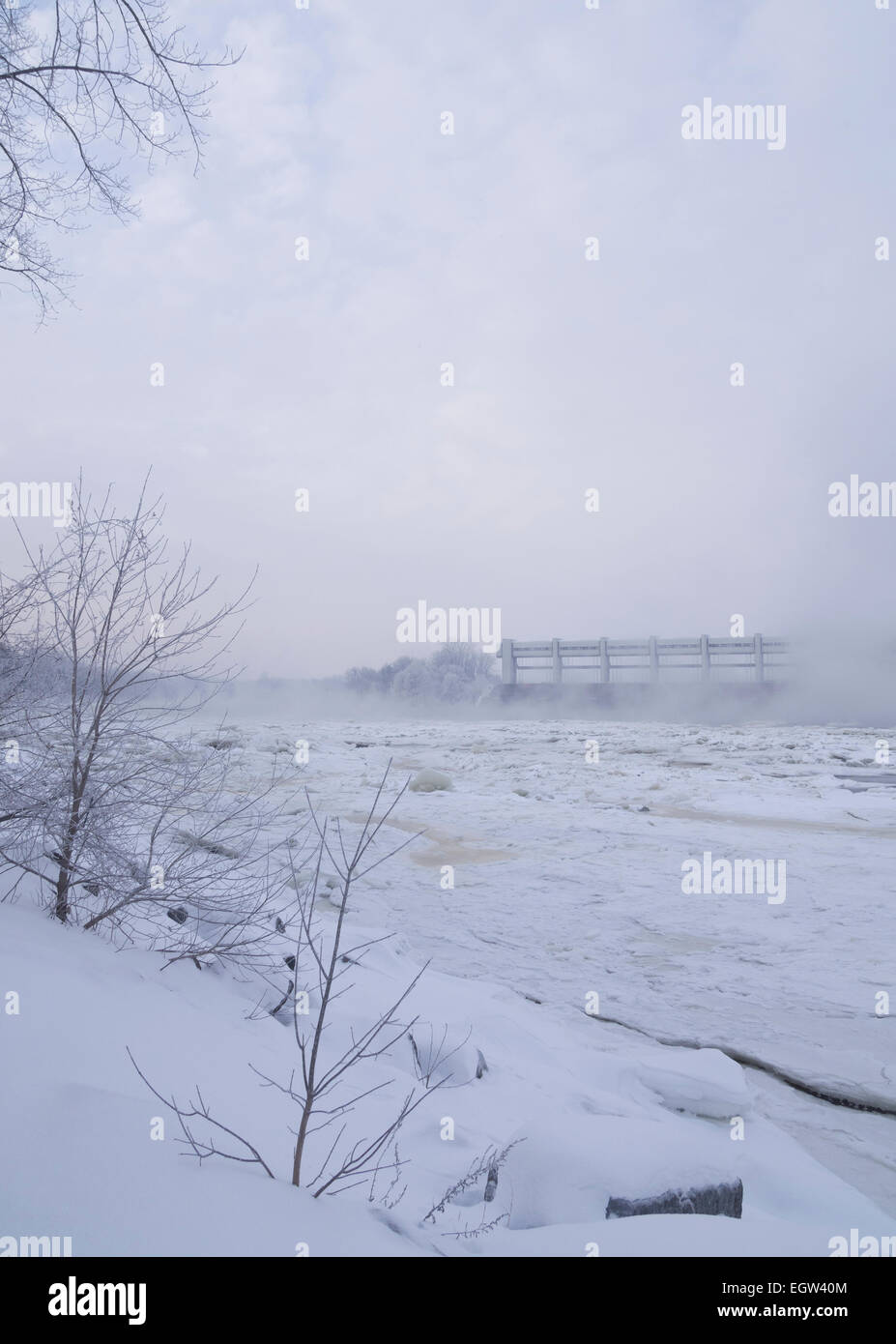 Fog on a river on a winter day Stock Photo