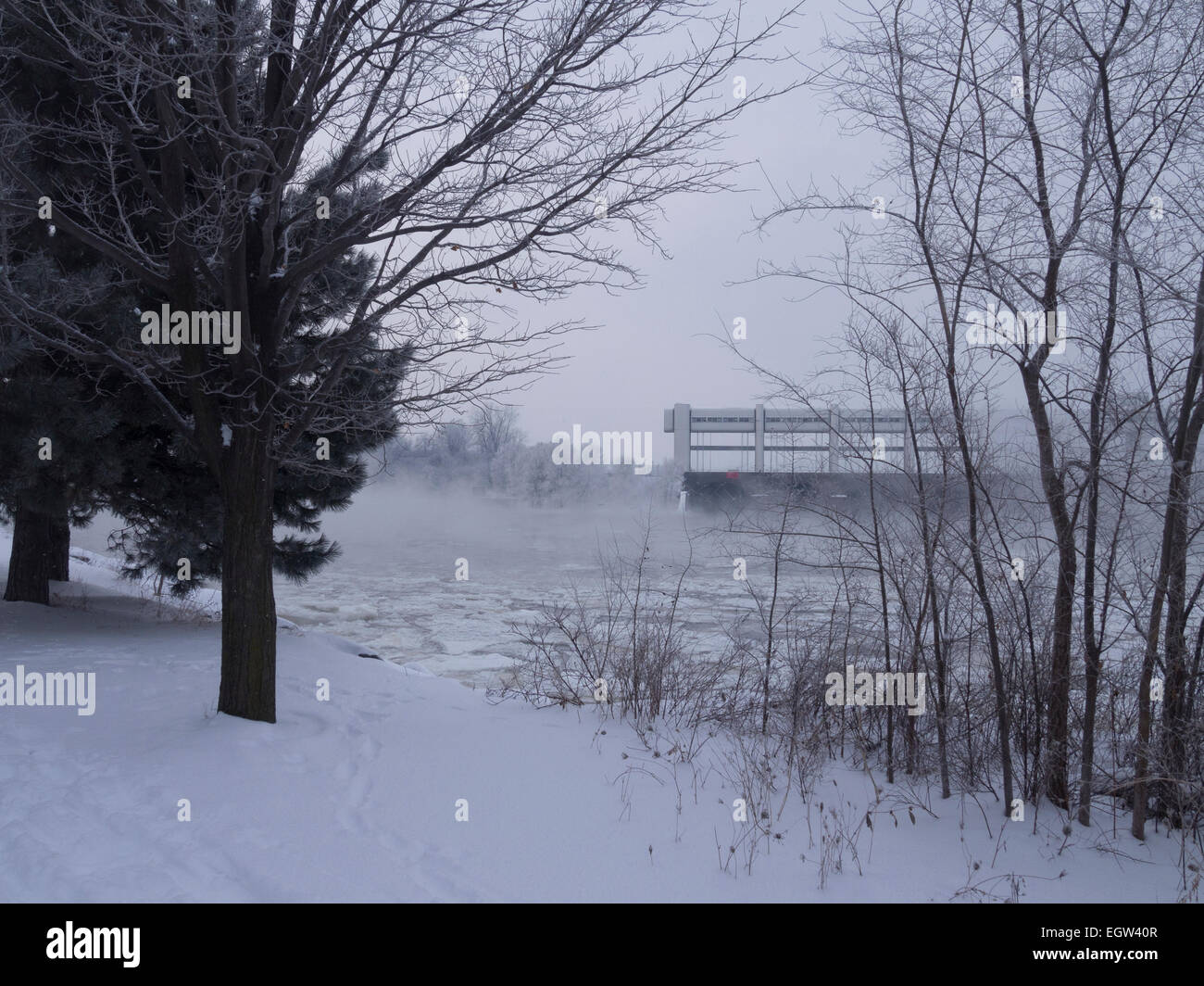 Fog on a river on a winter day Stock Photo