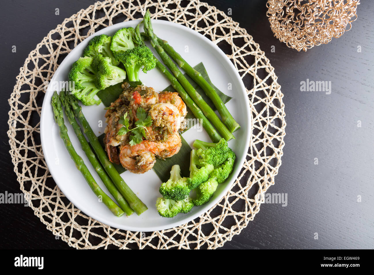 Shrimp Scampi with Asparagus Stock Photo