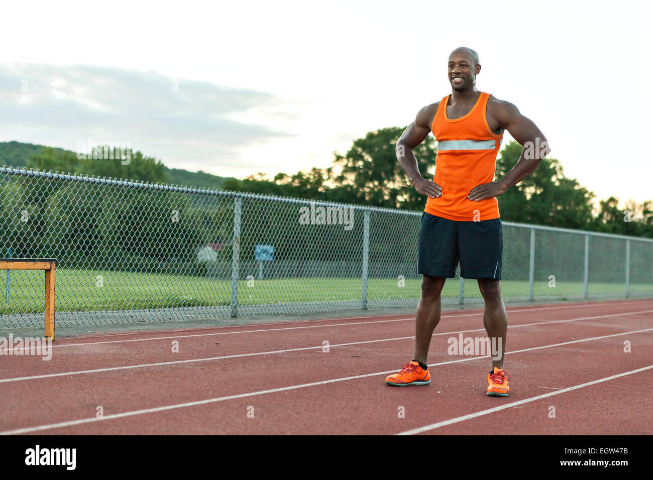 Track and Field Runner Smiling Stock Photo