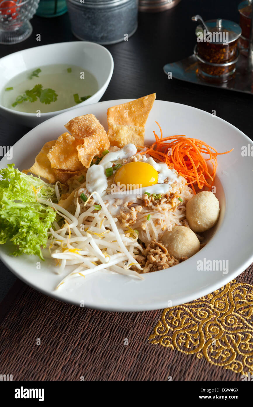 Thai Noodle Dish with Fried Egg Stock Photo