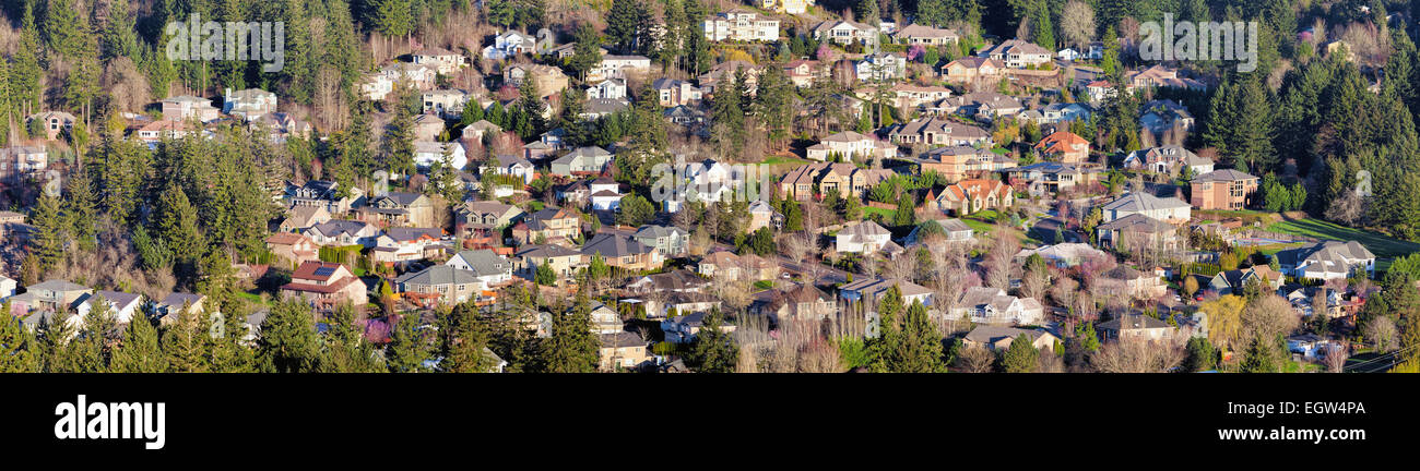 Residential Homes in North American Suburbs Aerial View Panorama Stock Photo