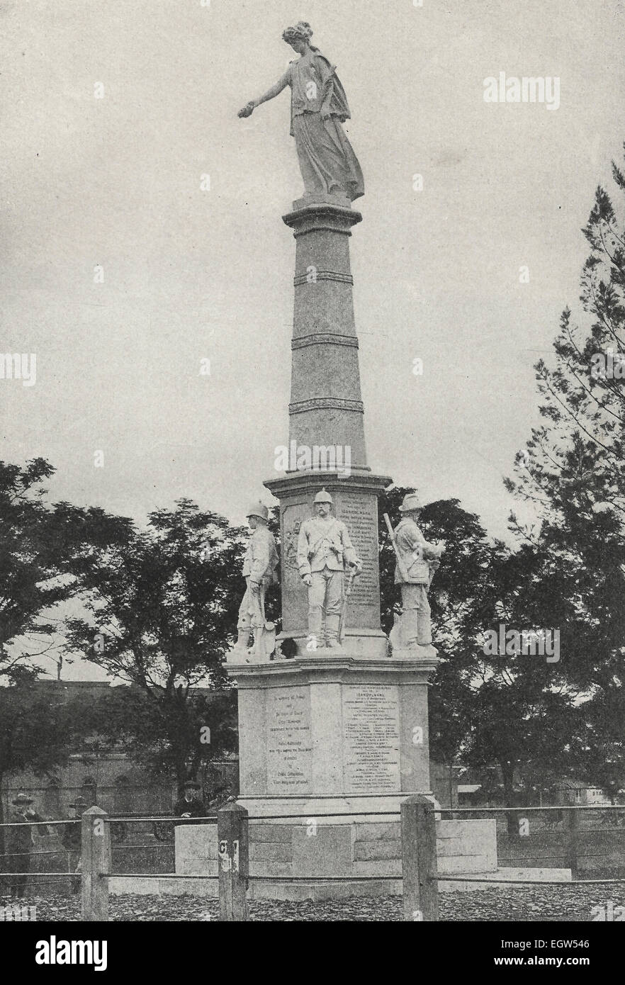 Soldier's Monument - This monument was erected in Pietermaritzburg, in Natal, in memory of the Natal colonial soldiers who fell in the horrible massacre of Isandhlwana during the Zulu War 1890s Stock Photo