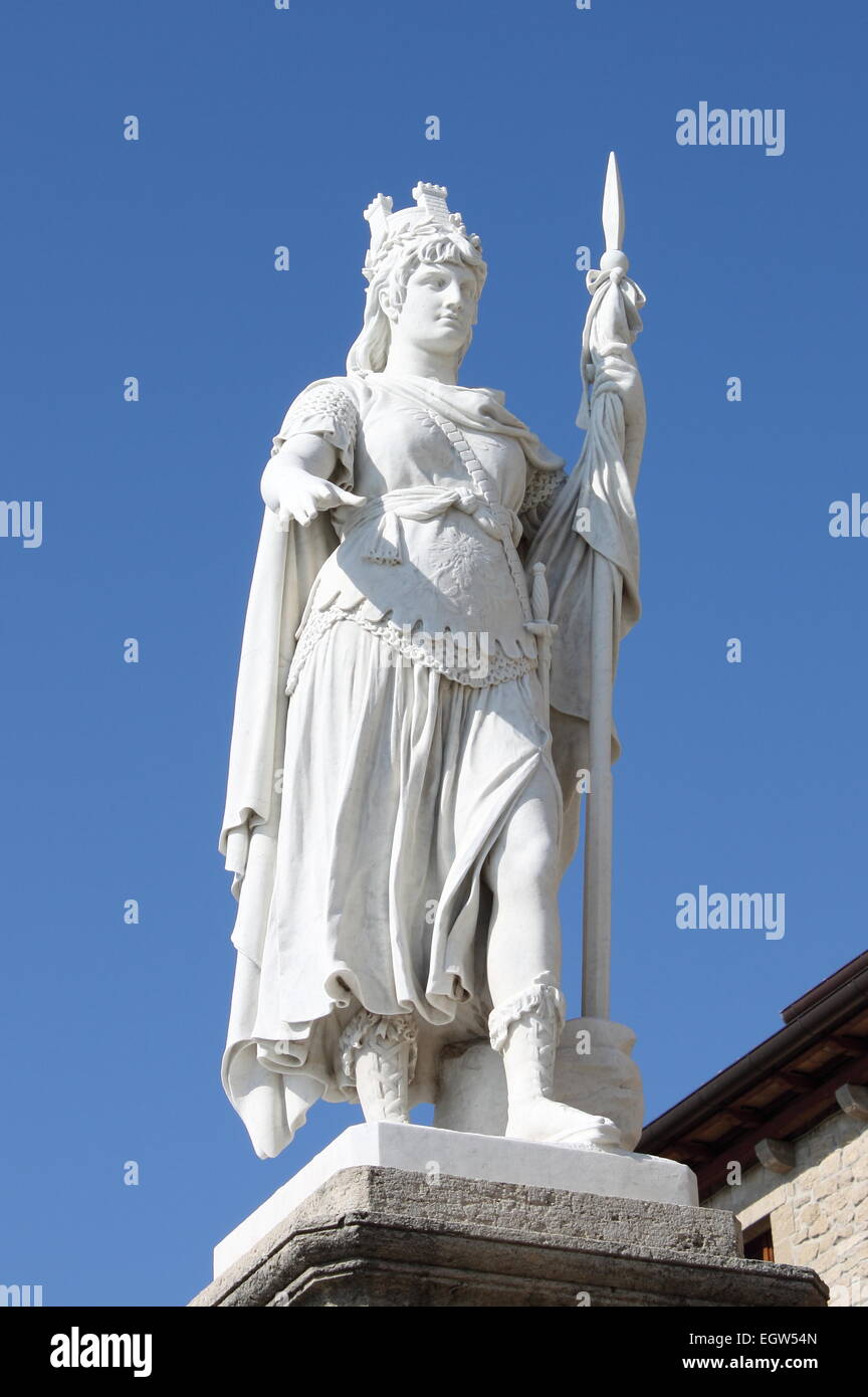 Statue of Freedom in front of the Town Hall building in San Marino Republic Stock Photo