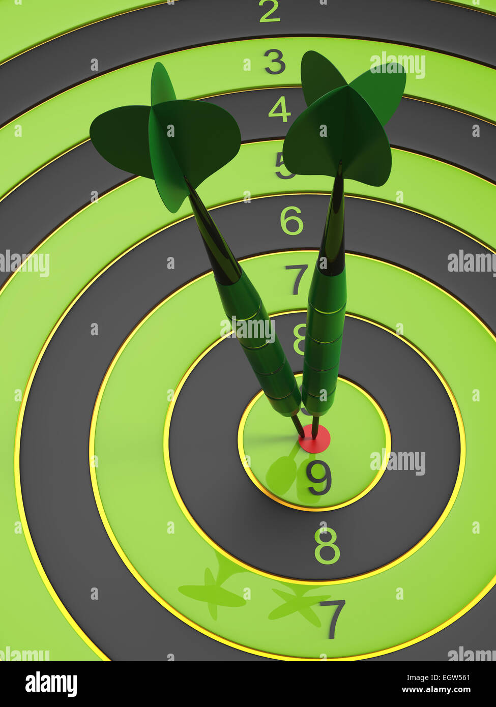 The two green darts hitting the bullseye Stock Photo Alamy