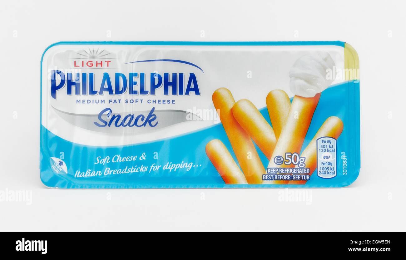 Light Philadelphia medium fat soft cheese snack retail pack Stock Photo