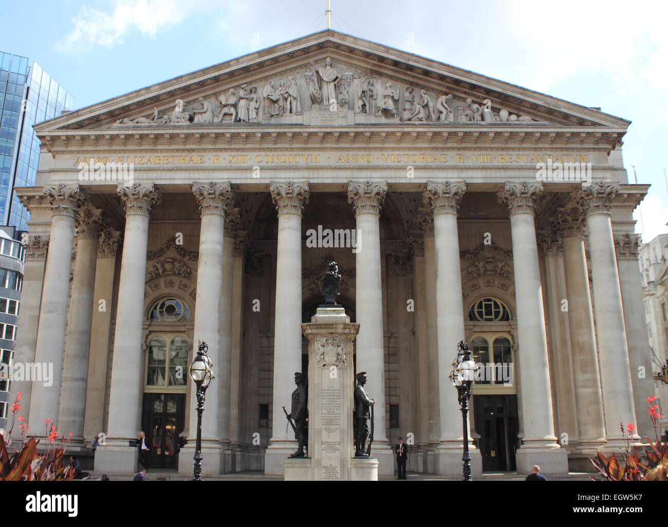 LONDON - AUGUST 7: The facade of Royal Exchange on August 7, 2014 in London, England Stock Photo