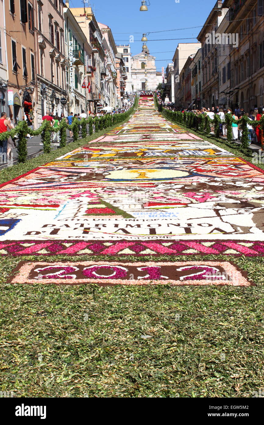 GENZANO, ITALY - JUNE 17: Floral Carpet in the Main Street on June 17, 2012 in Genzano, Italy. This event takes place every year Stock Photo