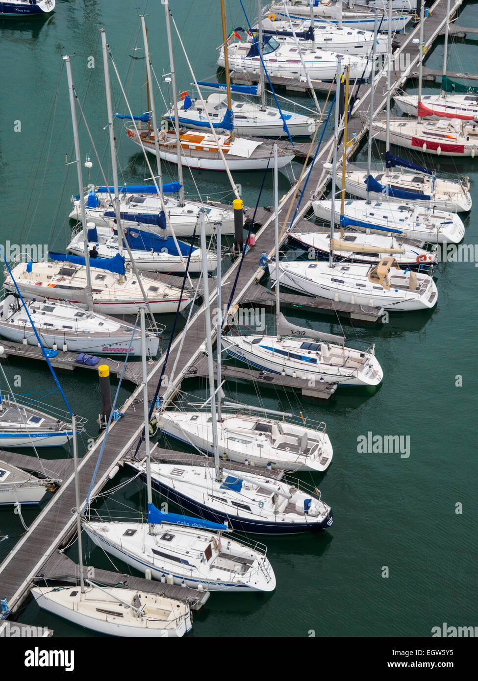 Aerial view of sailing boats docked at a marina Stock Photo - Alamy