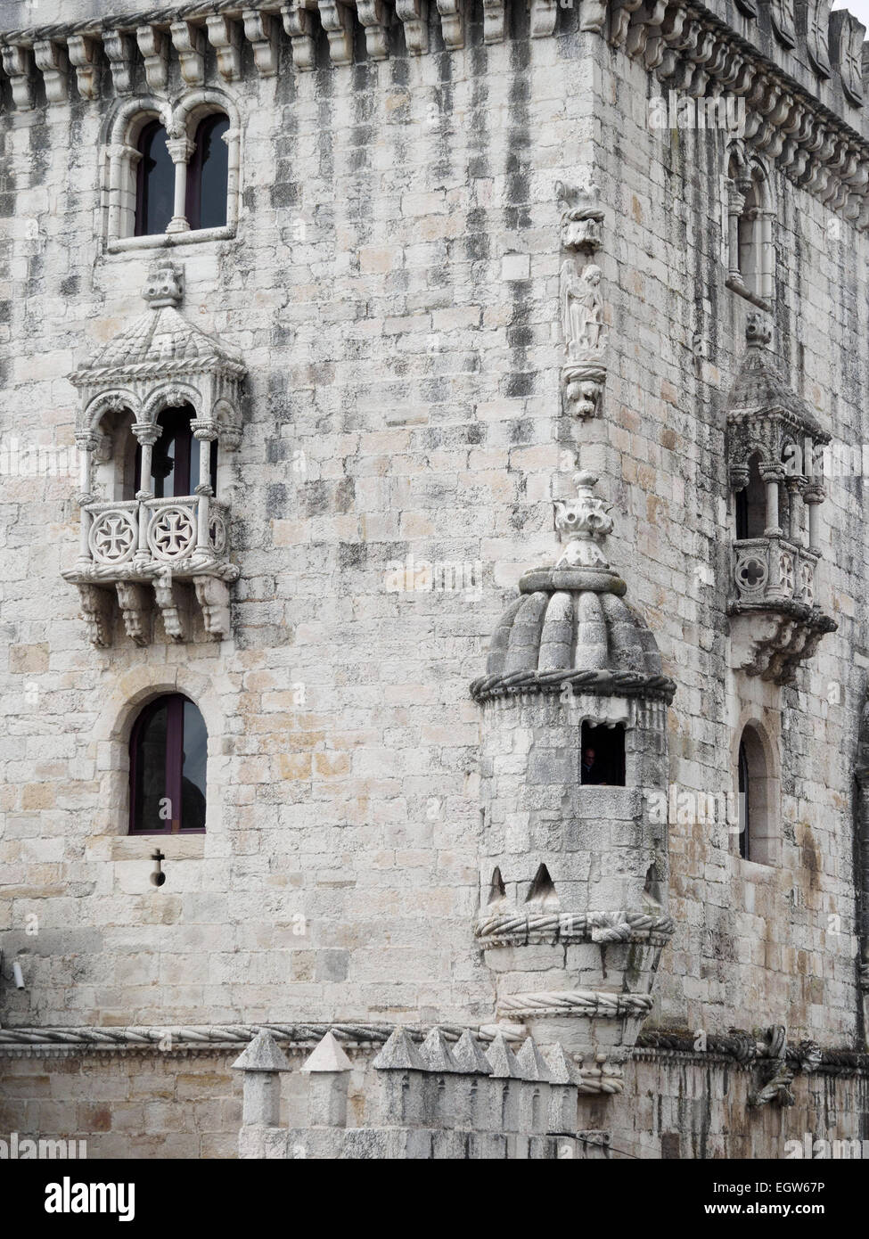 Detail of the Belem Tower or Torre de Belém in Lisbon, Portugal, Europe Stock Photo