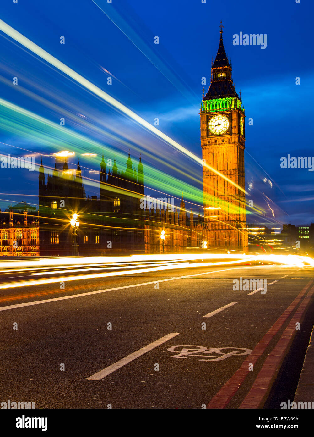 The Houses of Parliament and Big Ben at night Stock Photo