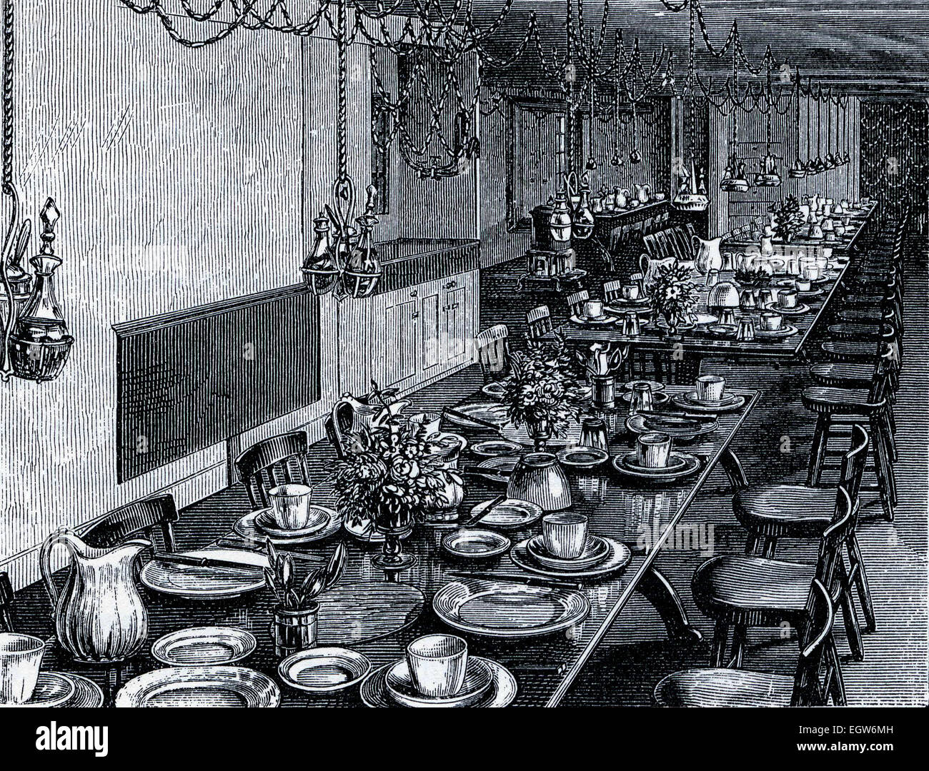 Scene in a Shaker dining hall in 19th Century USA Stock Photo Alamy