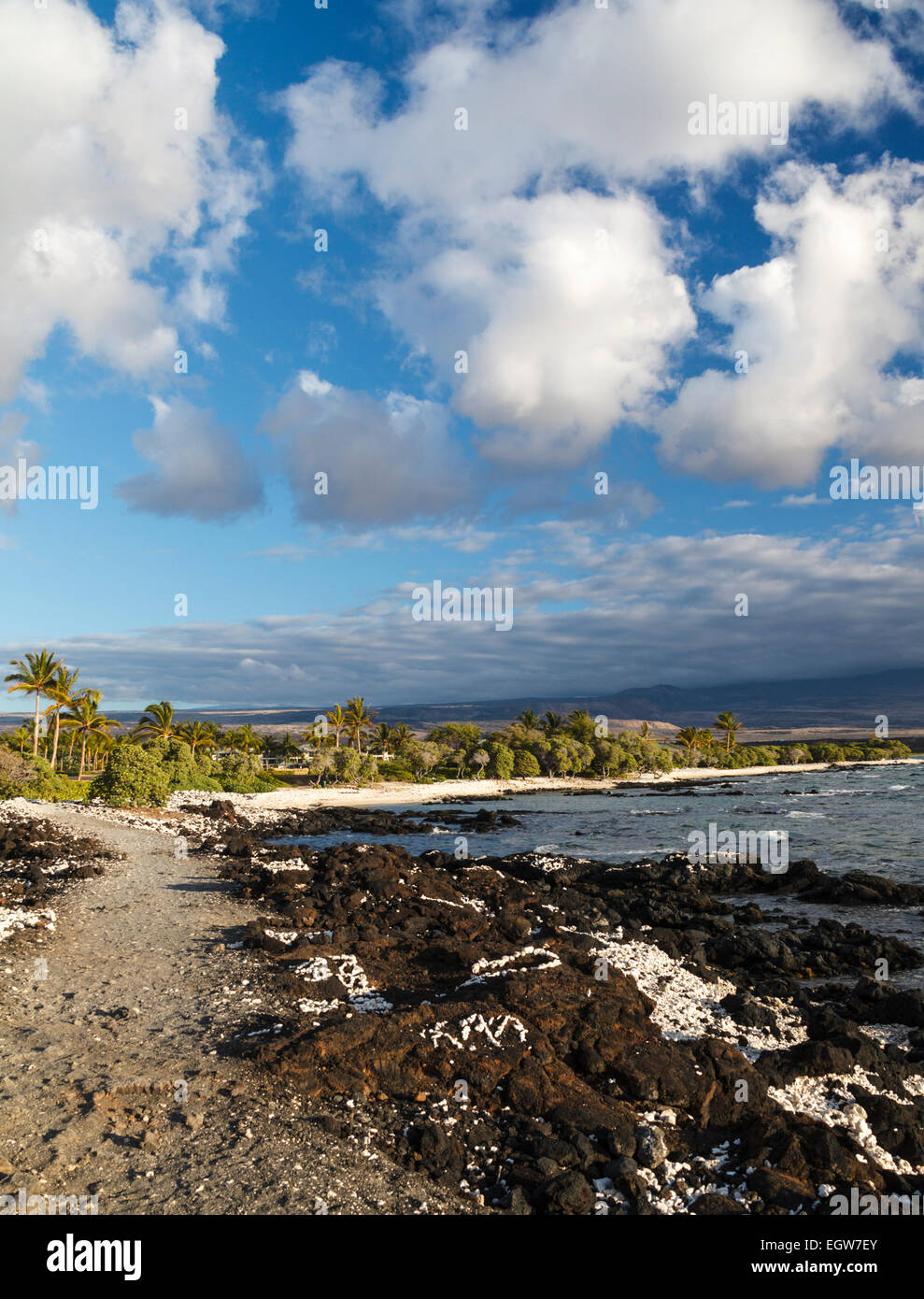 Coastal path at Anaehoomalu Bay in Waikoloa on the Big Island of Hawaii Stock Photo