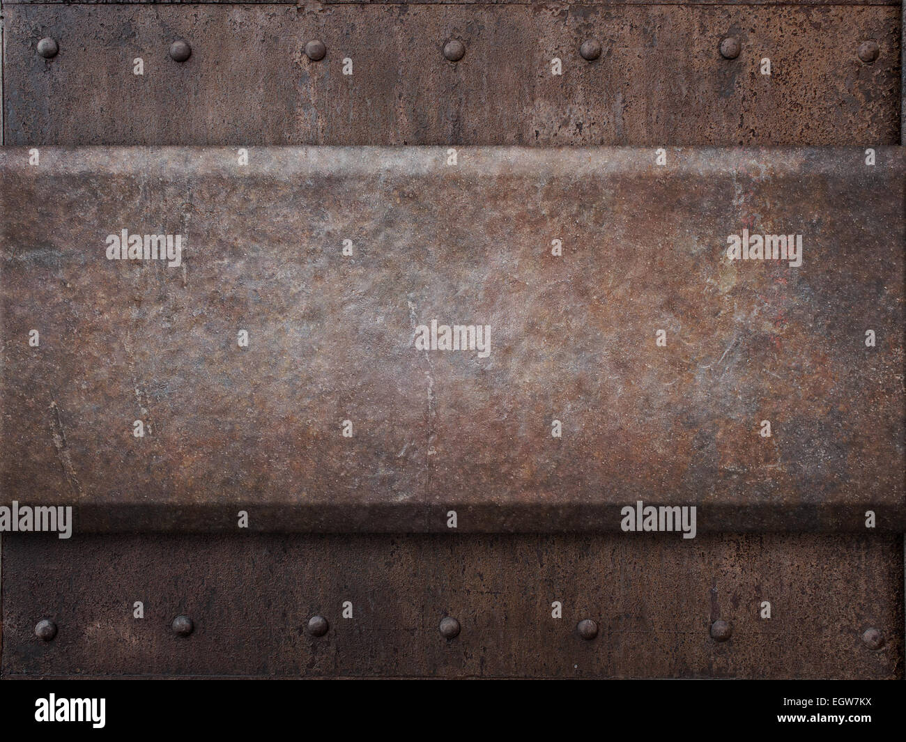 rusty tank armor metal texture with rivets as steam punk background Stock Photo
