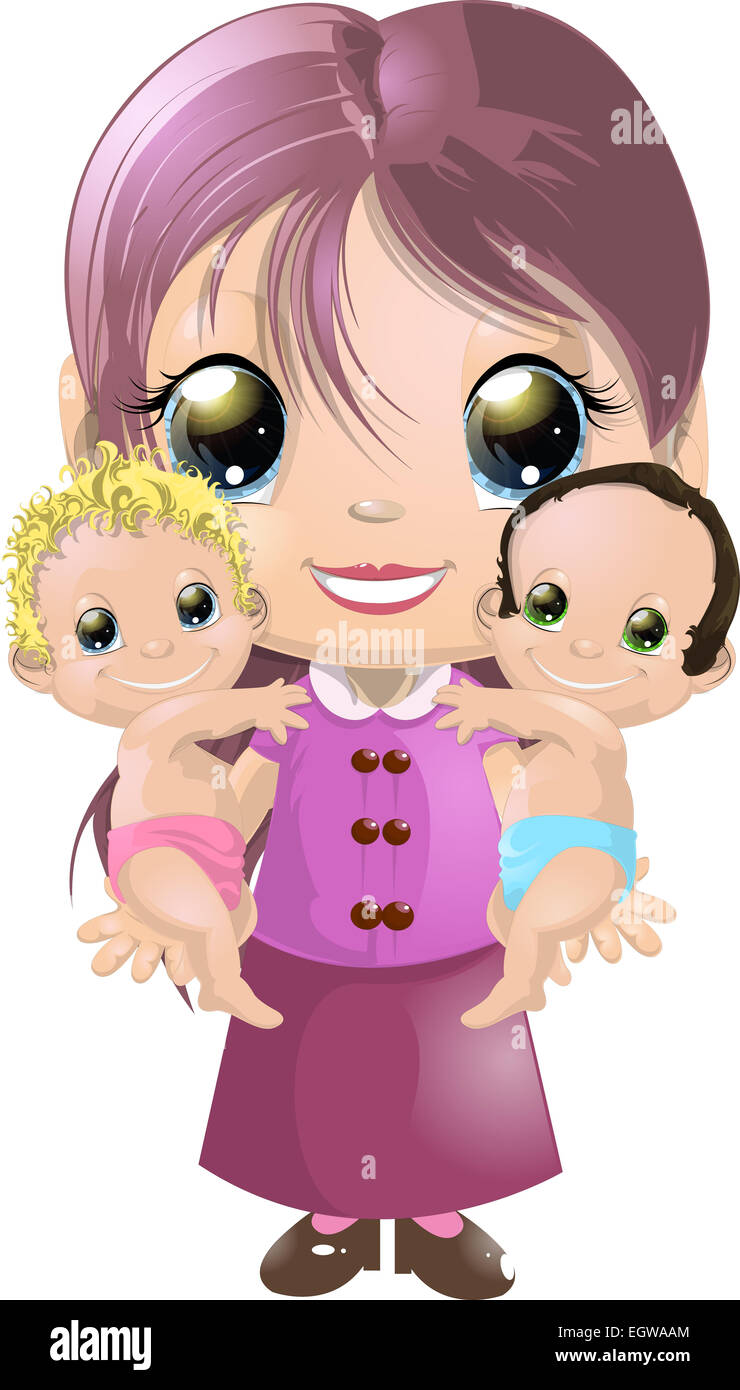 Girl and two babies Stock Photo