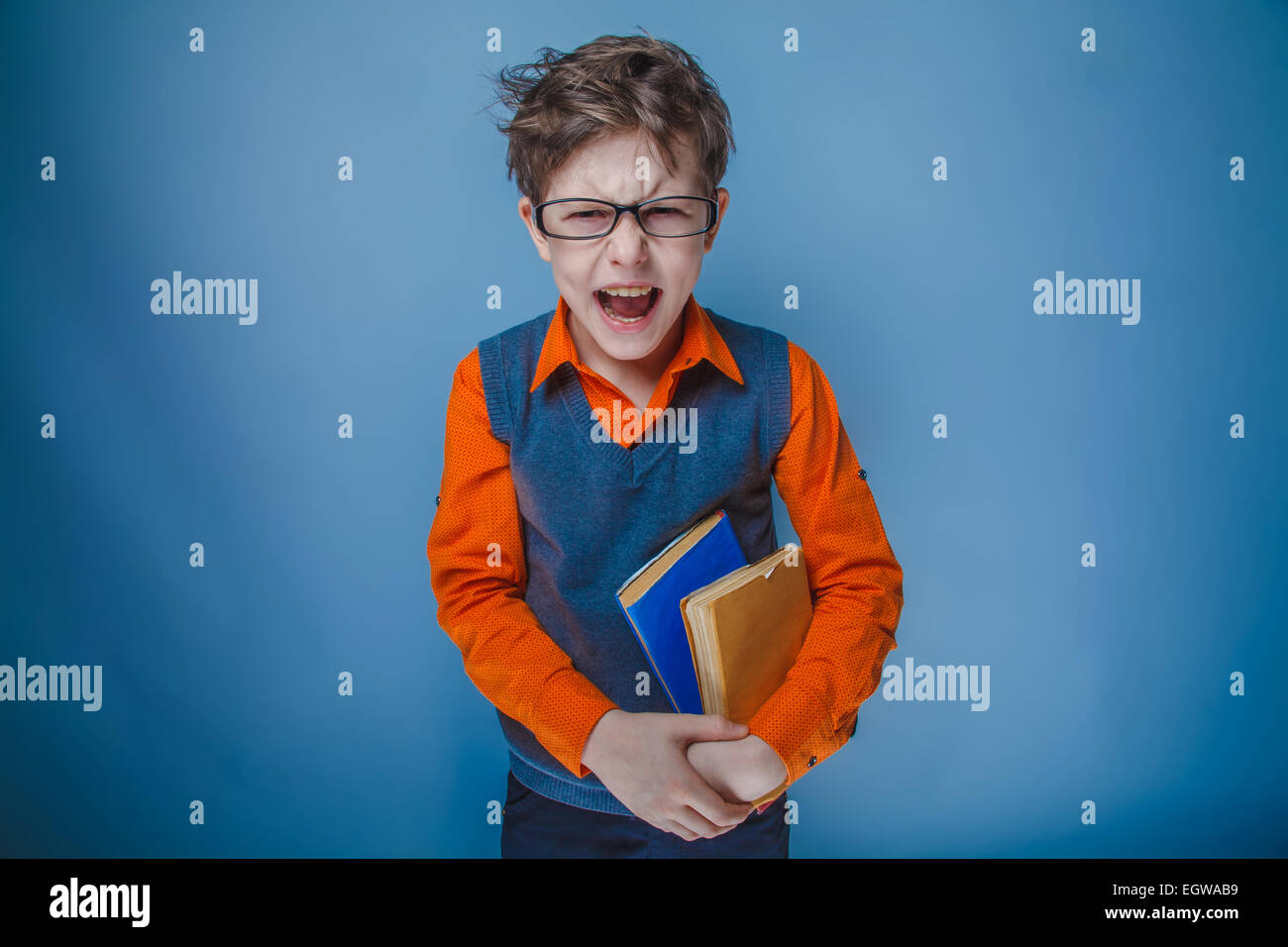 teenager boy brown hair European appearance in retro clothes wit Stock