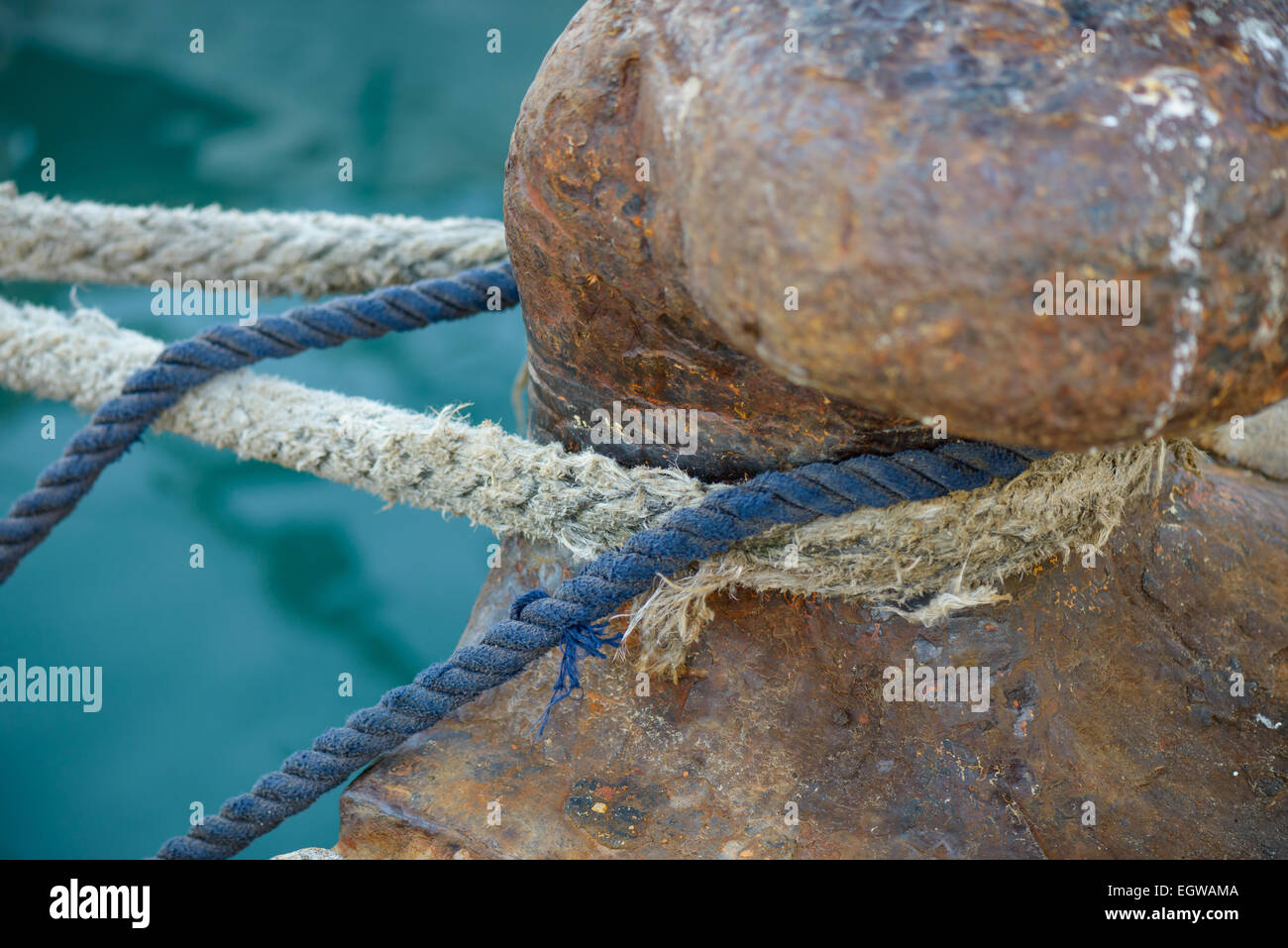 nets and stuff for fish on fishing boat in seaport Stock Photo