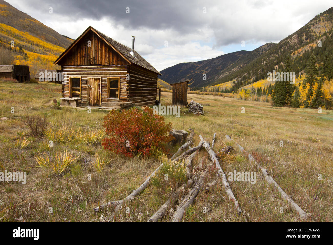 An autumn scene at Ashcroft Ghost Town in Colorado, USA Stock Photo