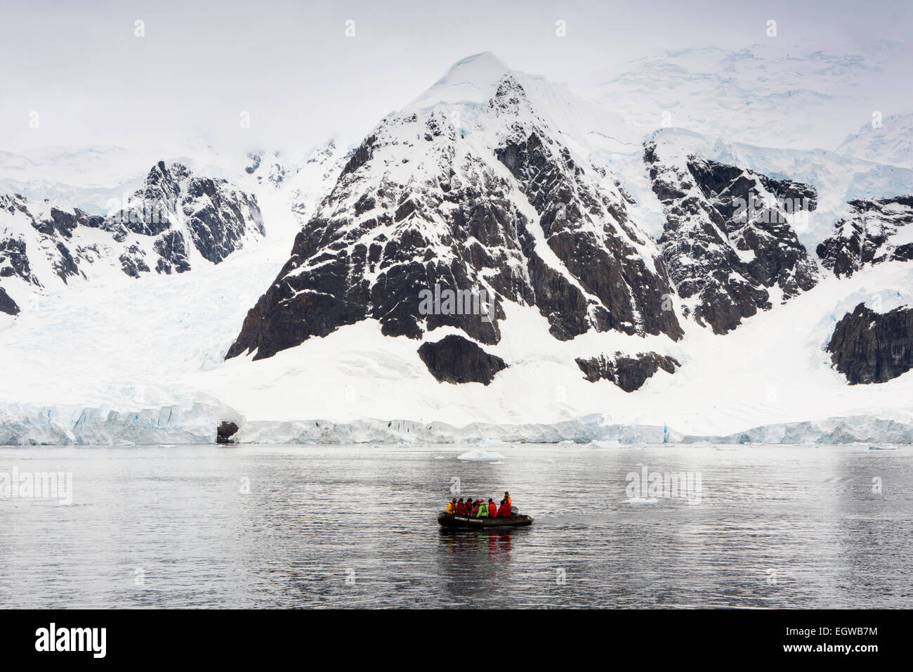 Antarctica, Paradise Bay, cruise ship passengers on zodiac cruise Stock Photo