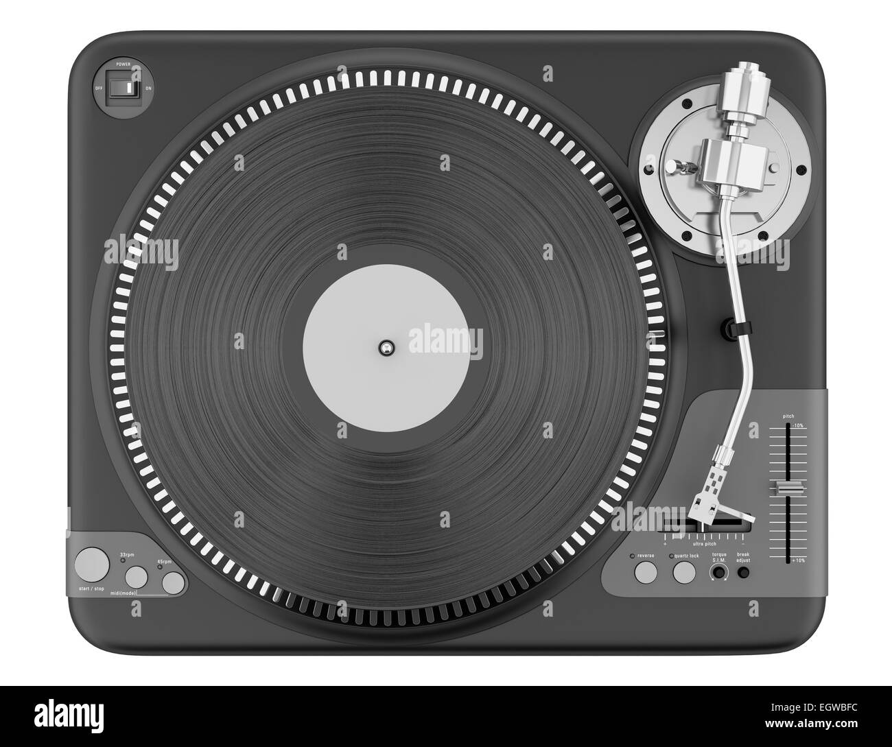 top view of black turntable isolated on white background Stock Photo