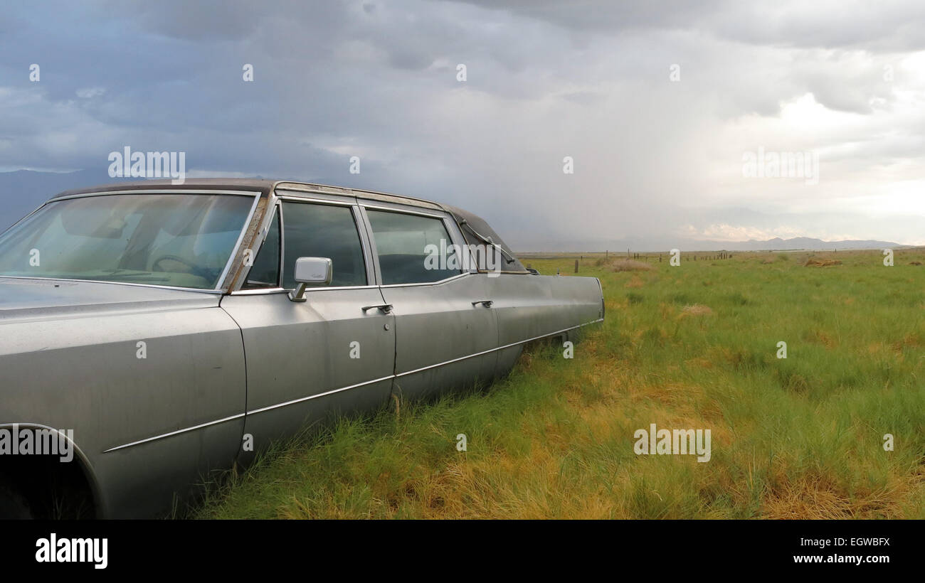 Abandoned Cadillac, junkyard, Keeler, California Stock Photo Alamy