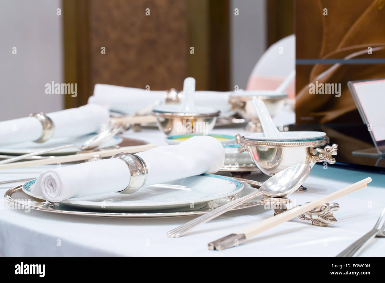 dining table set in restaurant Stock Photo - Alamy