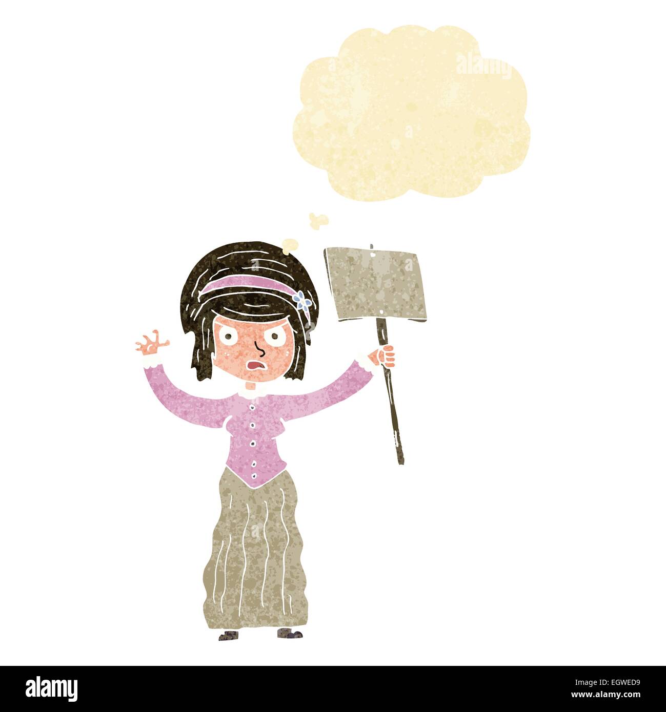 cartoon vicorian woman protesting with thought bubble Stock Vector