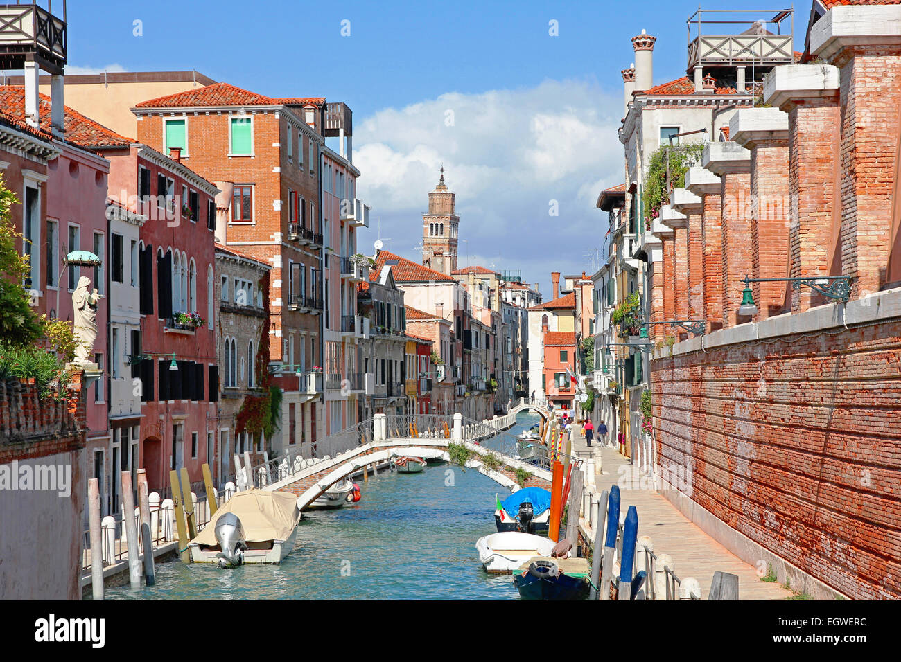 Italy. Venice. Romantic canal with bridge among old colorful houses Stock Photo