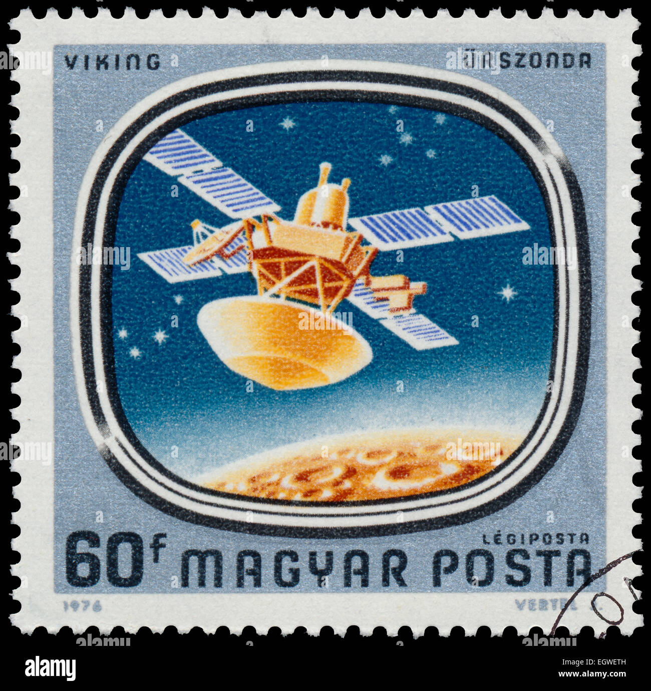 HUNGARY - CIRCA 1976: Stamp printed in Hungary shows Viking, with the same inscription, from the series 'Space Probes to Mars an Stock Photo