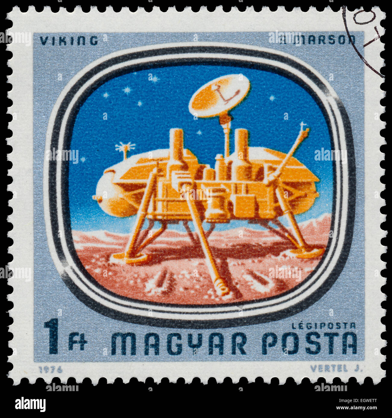 HUNGARY - CIRCA 1976: Stamp printed in Hungary shows Viking on Mars, with the same inscription, from the series 'Space Probes to Stock Photo