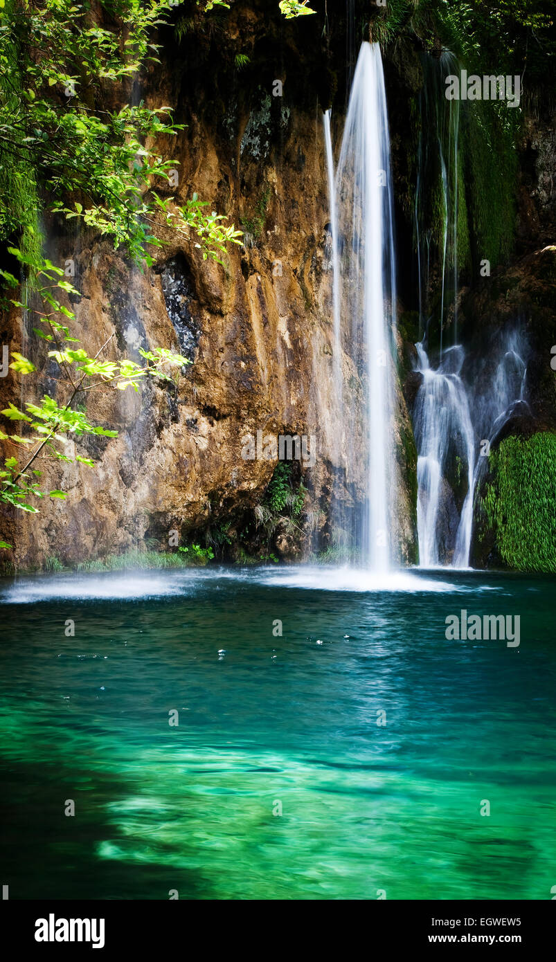 Summer view of beautiful waterfalls in Plitvice Lakes National Park, Croatia Stock Photo