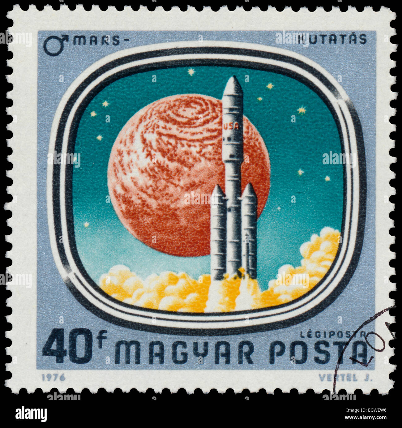 HUNGARY - CIRCA 1976: Stamp printed in Hungary shows Launch of Viking, with the same inscription, from the series 'Space Probes  Stock Photo