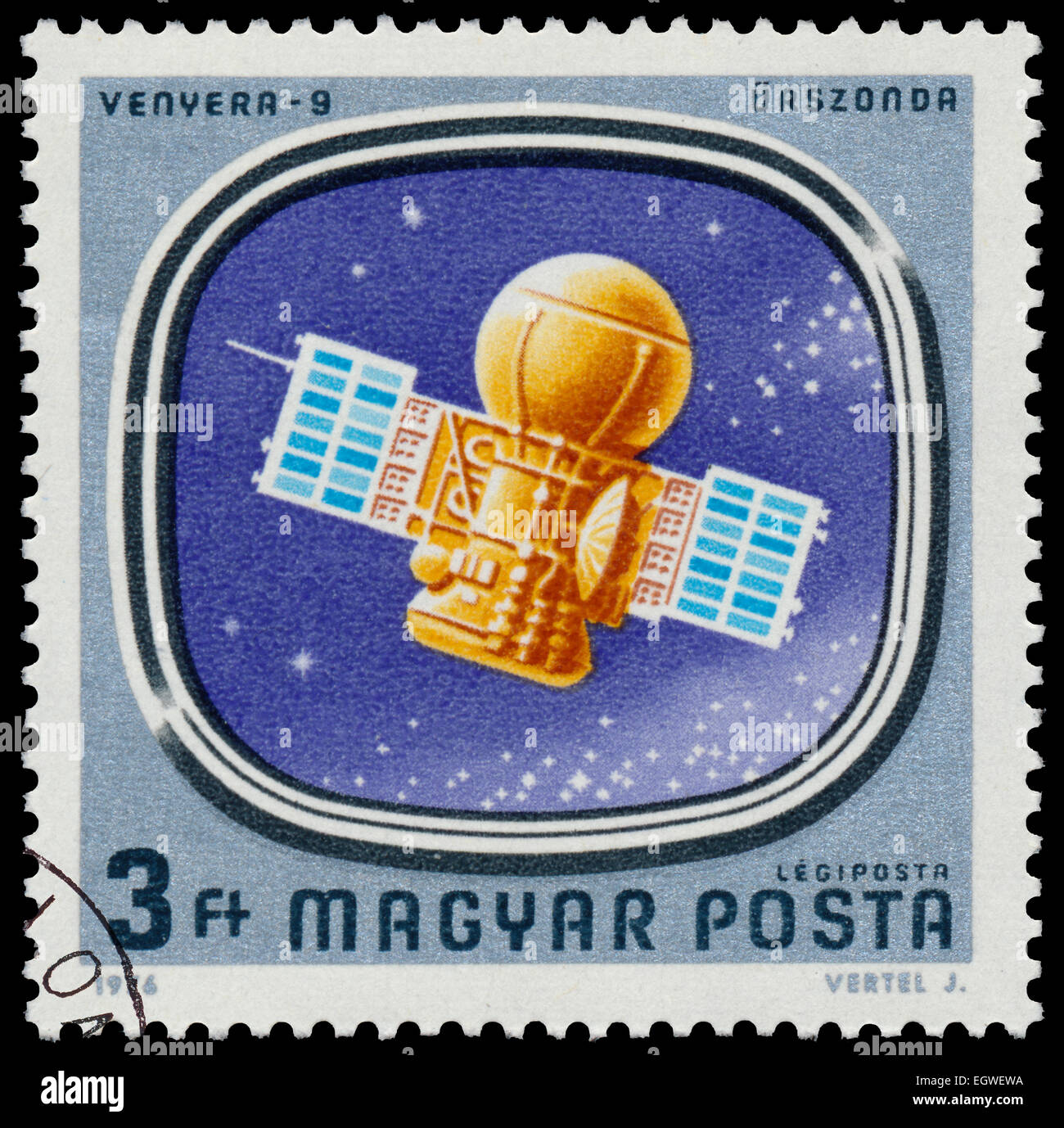 HUNGARY - CIRCA 1976: Stamp printed in Hungary shows Venera, with the same inscription, from the series 'Space Probes to Mars an Stock Photo