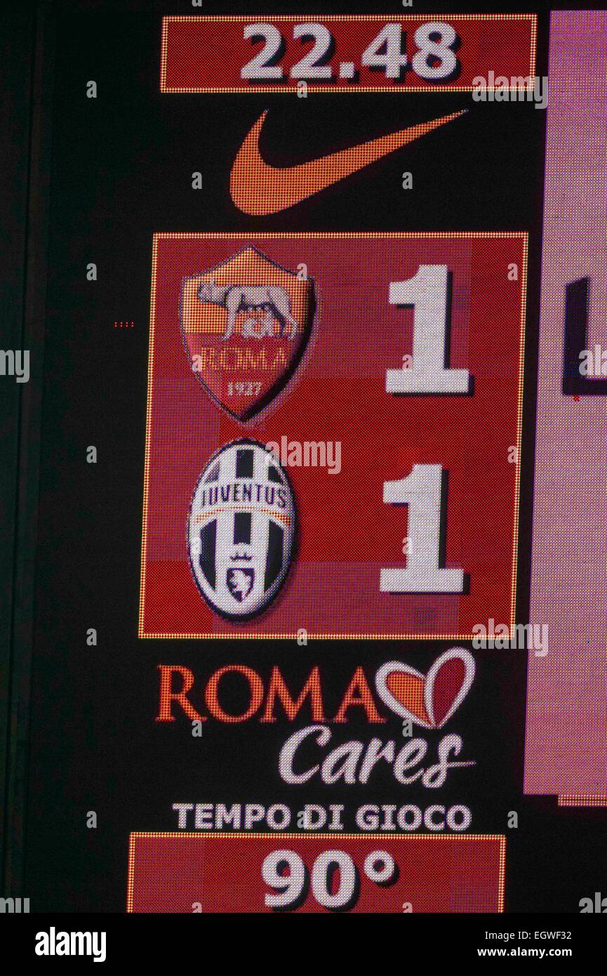 Rome, Italy. 2nd Mar, 2015. The Final Scoreboard Football/Soccer : Italian 'Serie A' match between AS Roma 1-1 Juventus at Stadio Olimpico in Rome, Italy . © Maurizio Borsari/AFLO/Alamy Live News Stock Photo