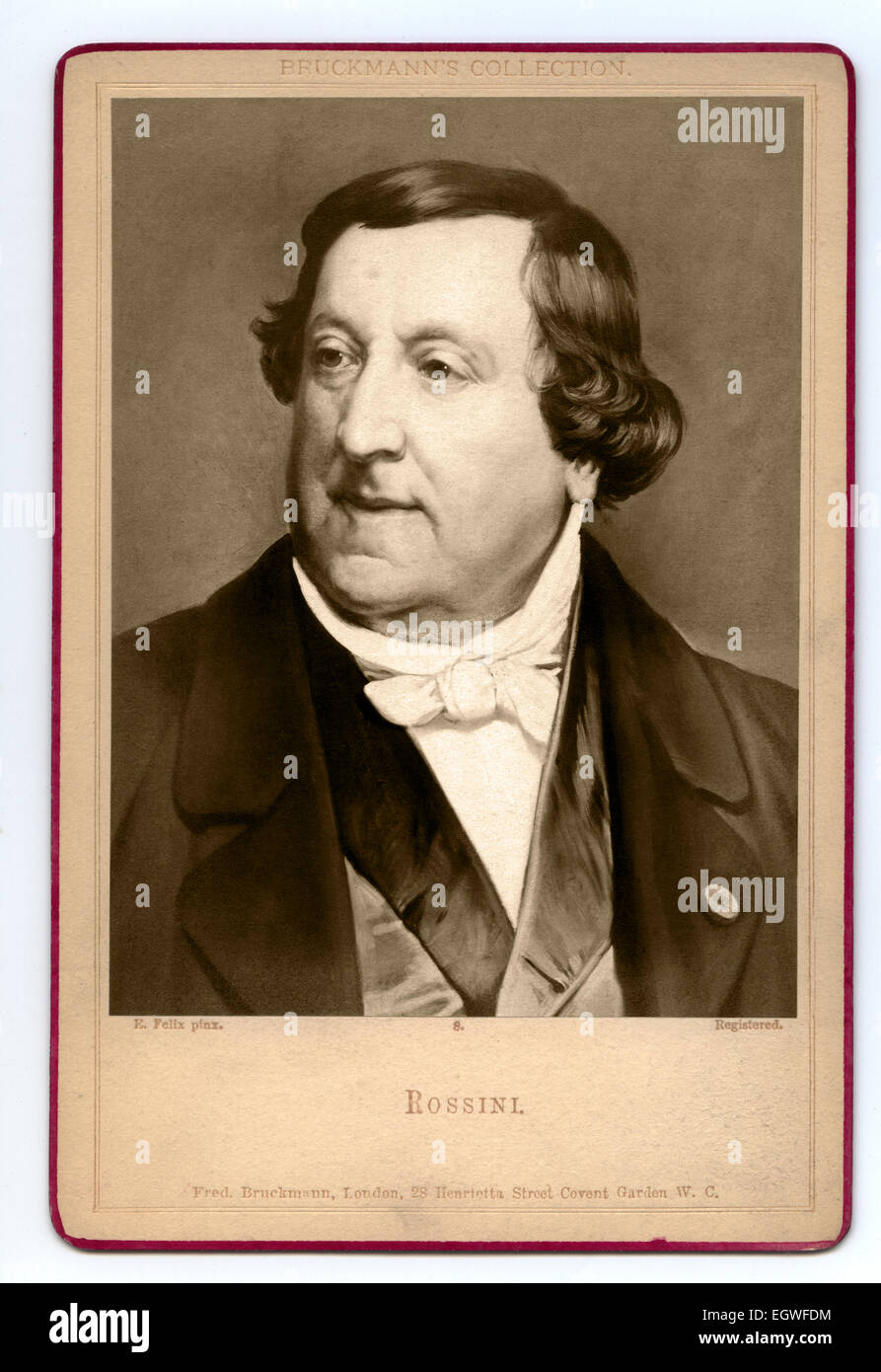 Victorian Cabinet Card portrait of Gioacchino Rossini 1792 - 1868, from a painting by Eugene Felix,1837-1906 Published by Friedrich Bruckmann circa1870 Stock Photo
