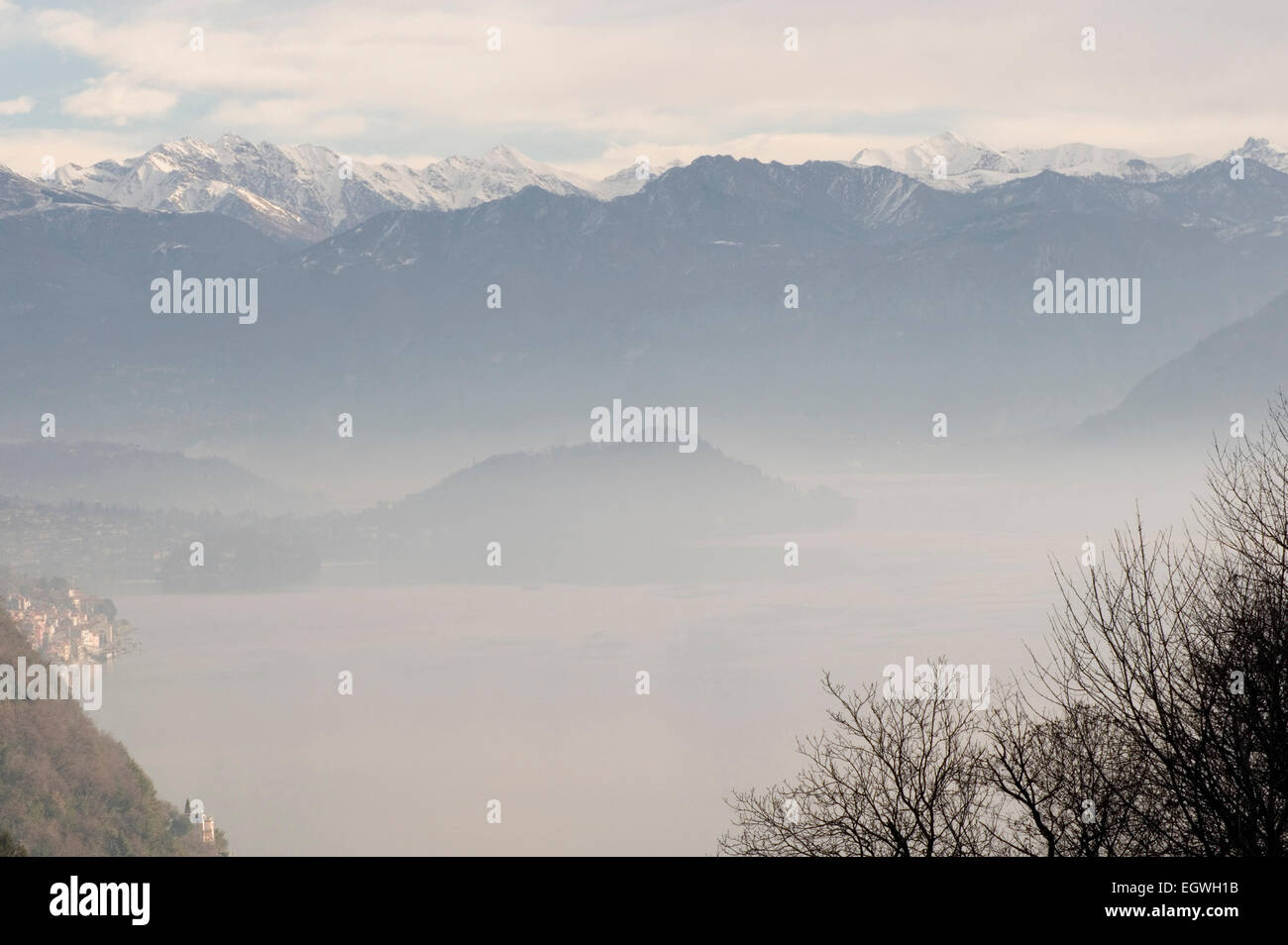 a foggy Lake Como landscape Stock Photo
