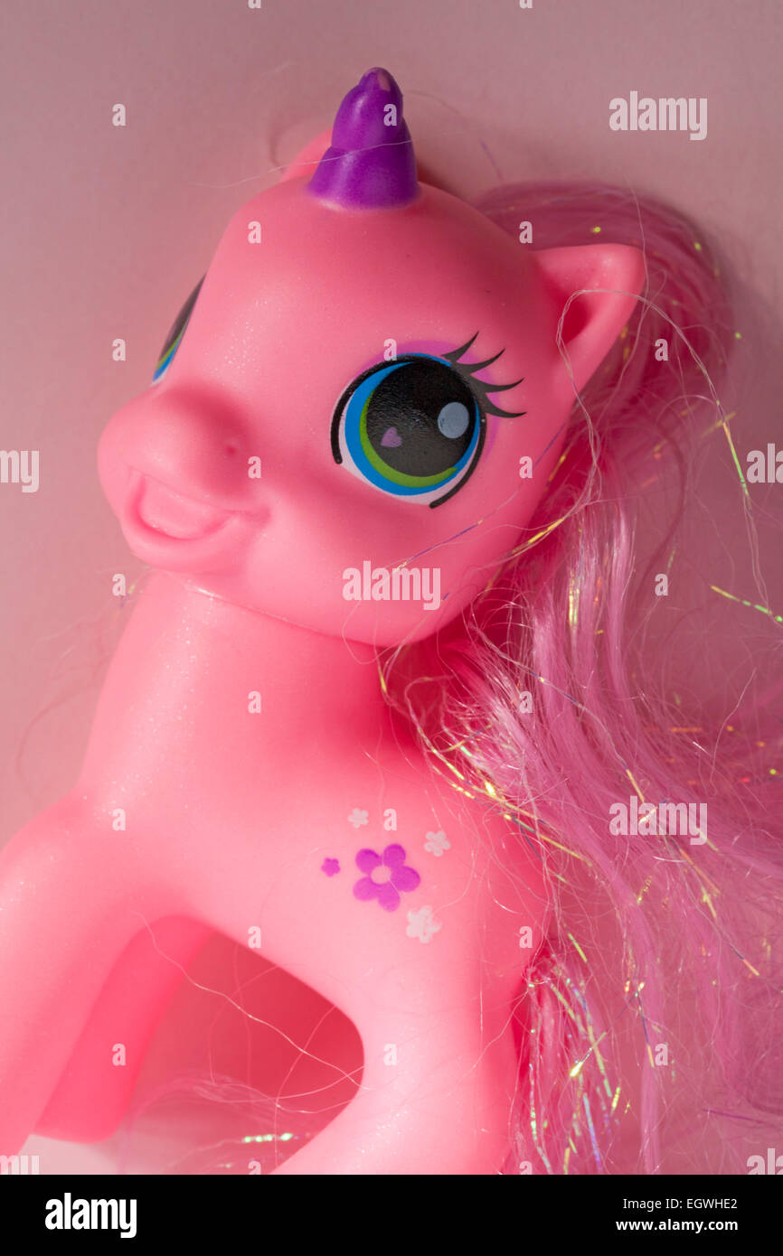 pink My little pony unicorn toy set on pink background Stock Photo