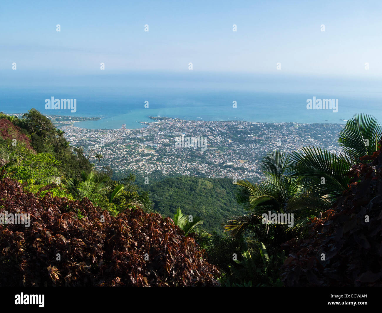 View down to Puerto Plata town and port from Mount Isabel de Torres