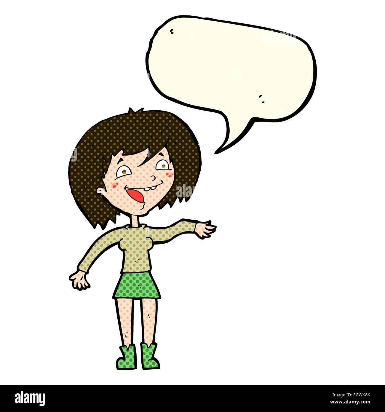 cartoon waving woman with speech bubble Stock Vector Image & Art - Alamy