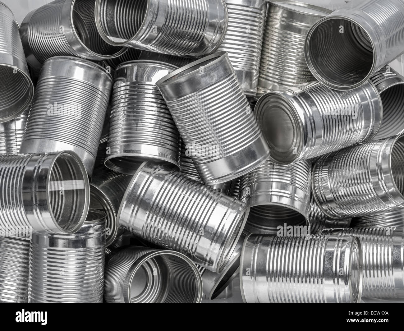 Pile of many empty food cans Stock Photo