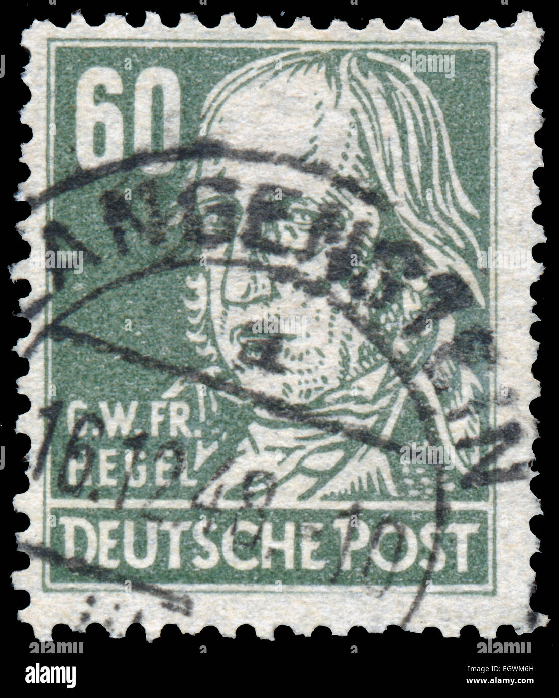 GERMANY - CIRCA 1952: Stamp printed in Germany shows portrait of Georg Wilhelm Friedrich Hegel (German philosopher), with the sa Stock Photo