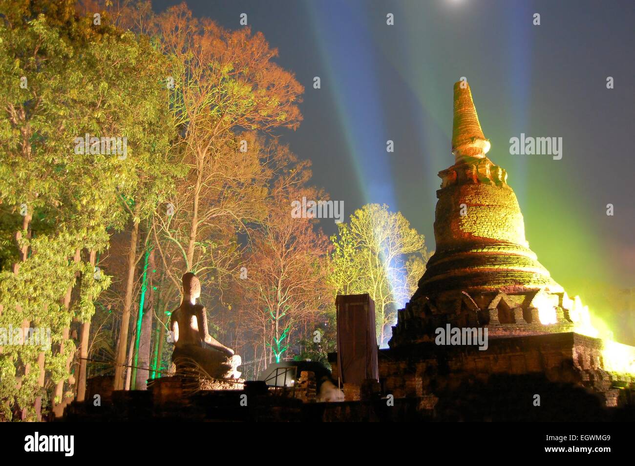 Lightshow at temple Wat Phra Kaeo, Kamphaeng Phet Stock Photo