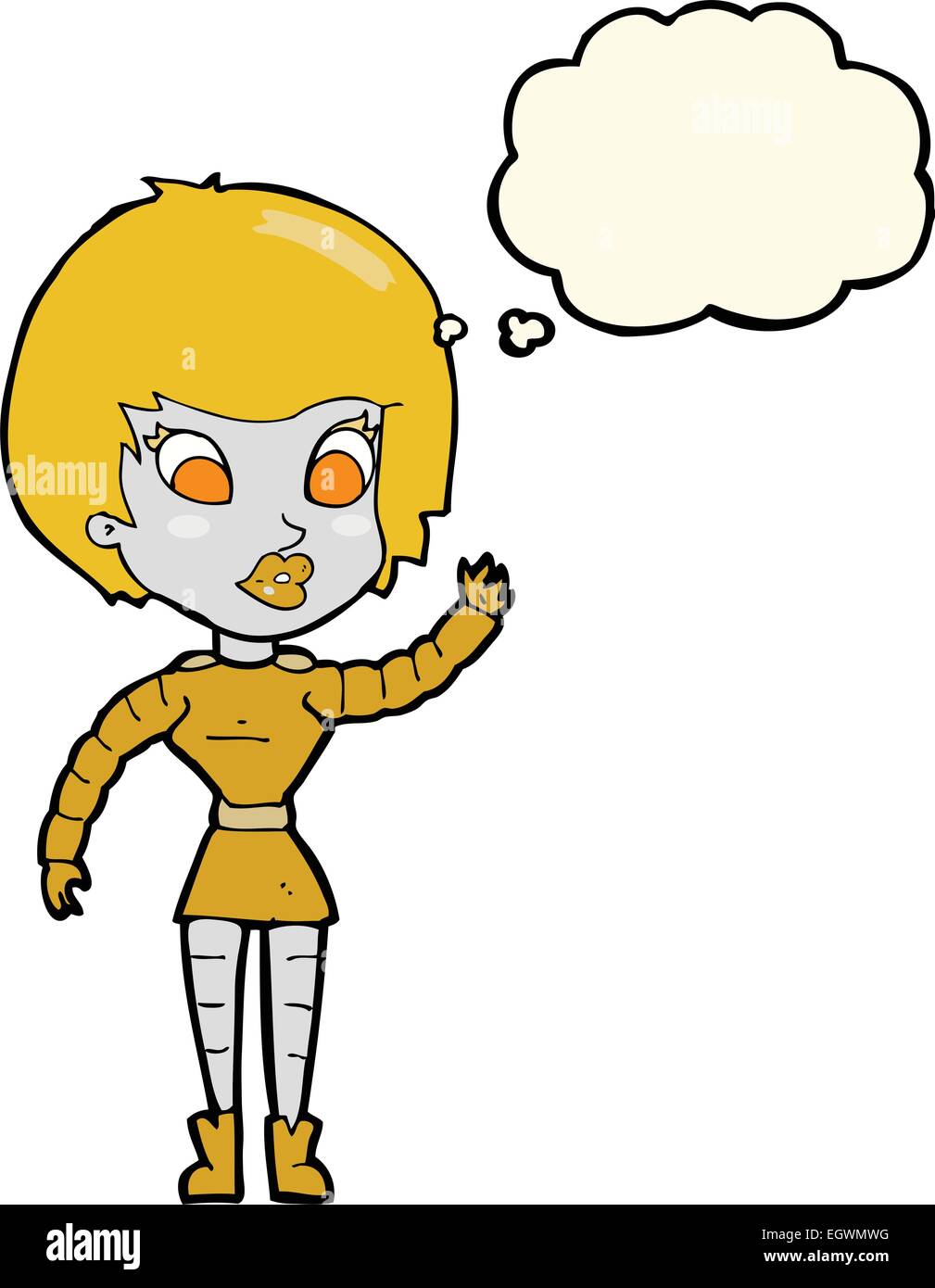 cartoon robot woman waving with thought bubble Stock Vector Image & Art ...