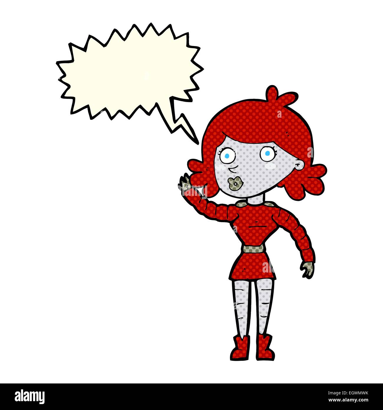 cartoon robot woman waving with speech bubble Stock Vector Image & Art ...