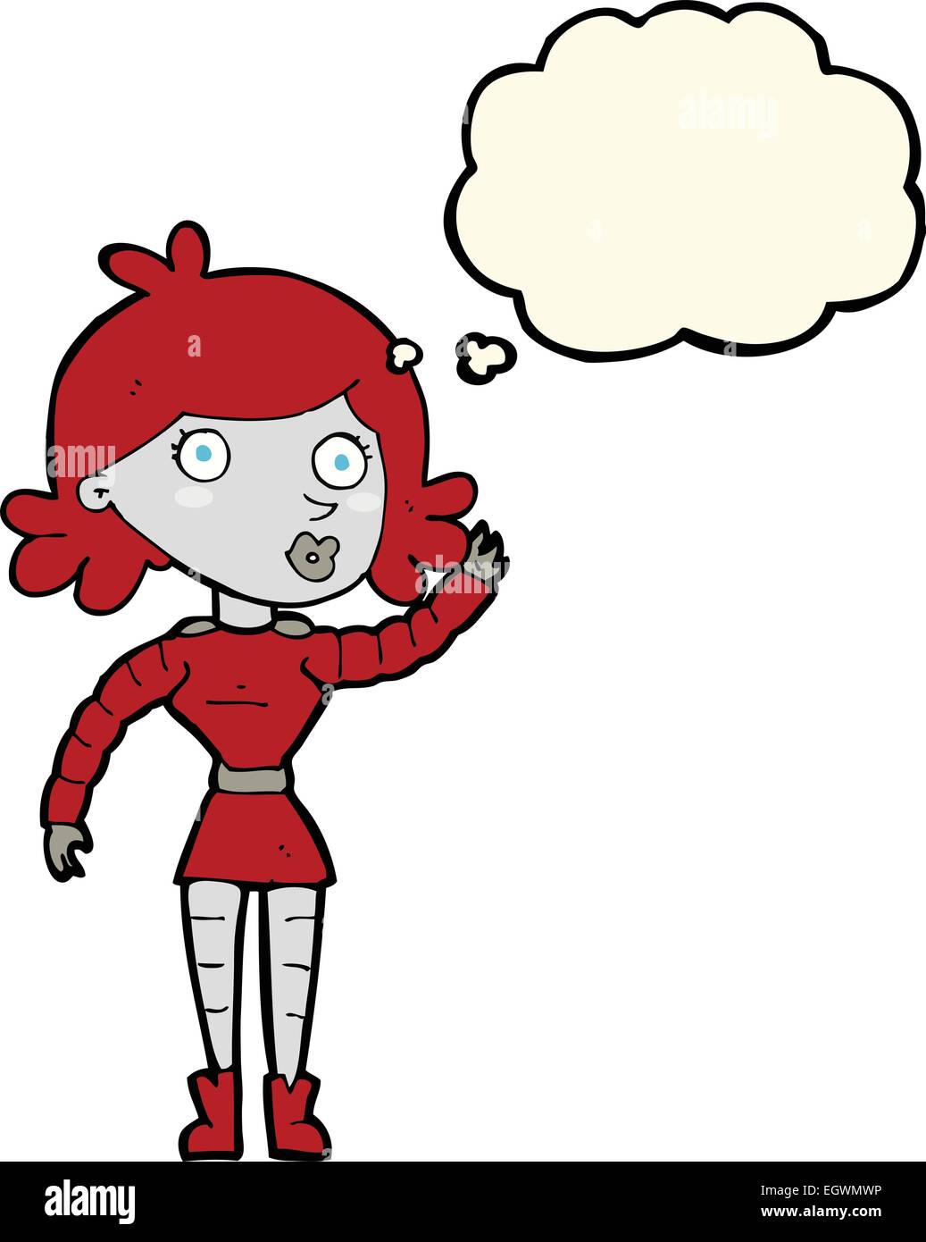 cartoon robot woman waving with thought bubble Stock Vector Image & Art ...