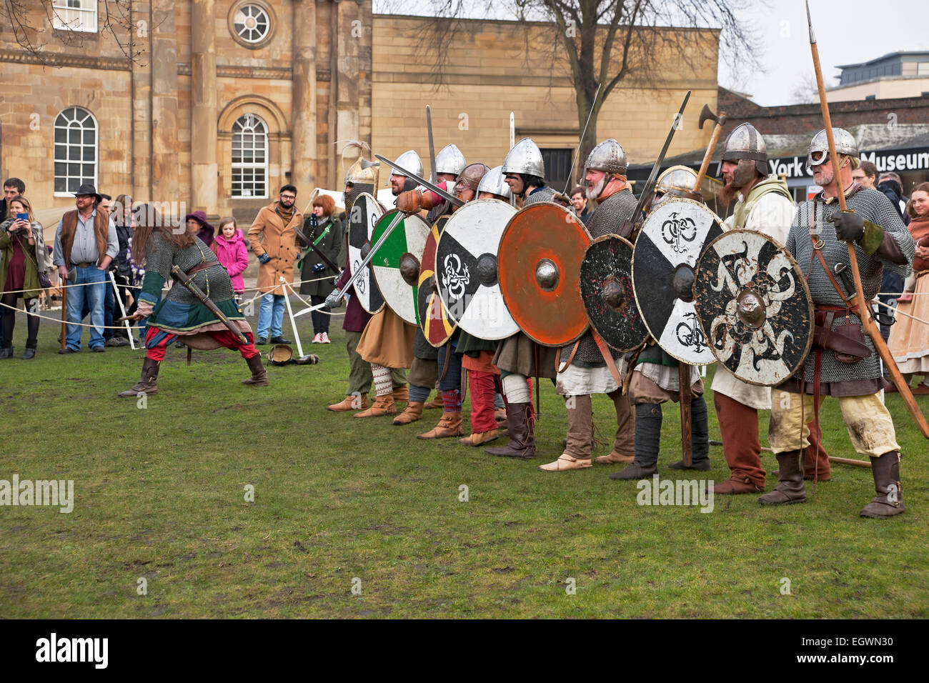 People in costume as Vikings and Anglo Saxons at the Viking Festival York North Yorkshire England UK United Kingdom GB Great Britain Stock Photo