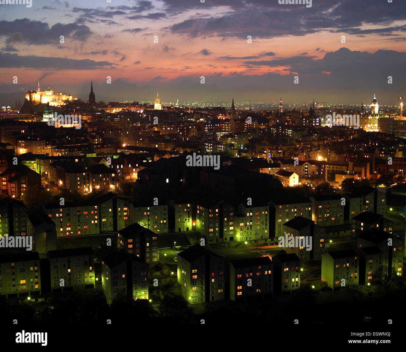 Edinburgh night skyline Stock Photo