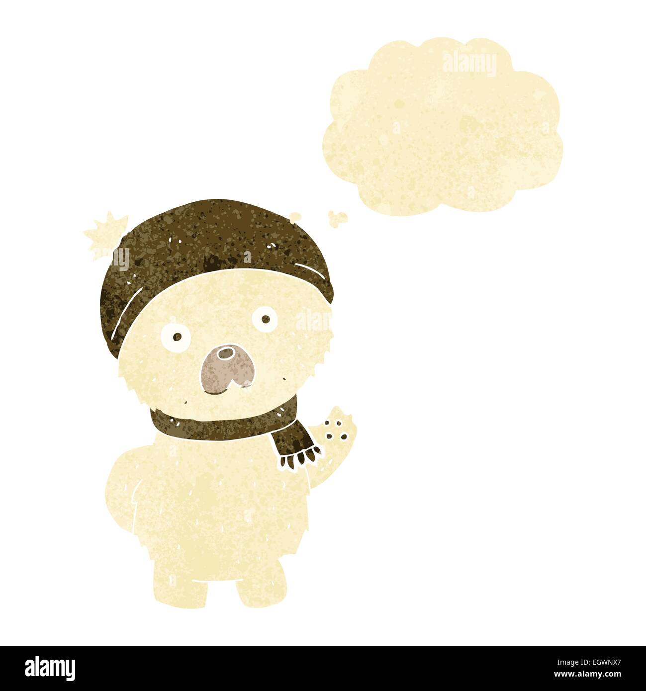 cartoon cute polar bear in winter hat and scarf with thought bubble ...